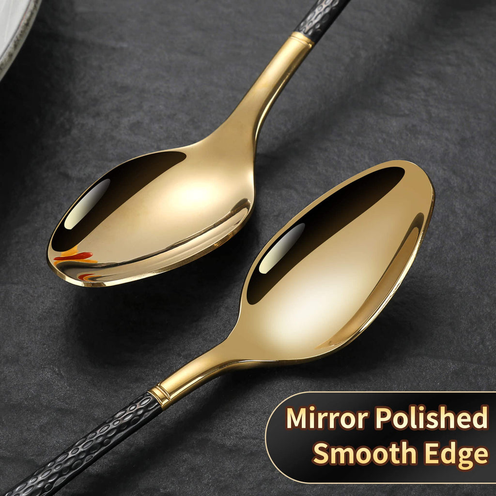Hammered Black Gold Silverware Set,30 Piece Modern Flatware Set Service for 6,Mirror Polished Stainless Steel Cutlery