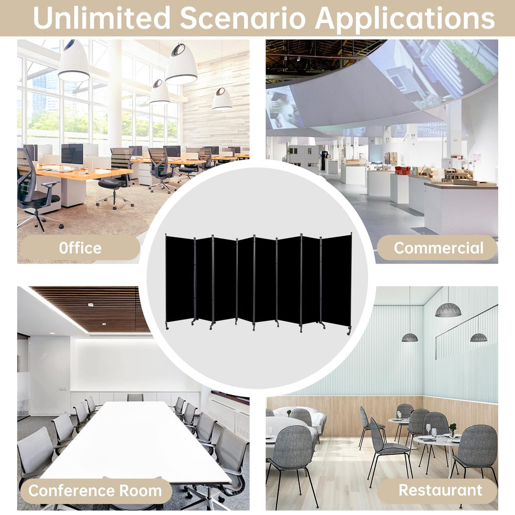 Room Divider Large 8 Panel Privacy Screen, Portable Room Partition on Wheels