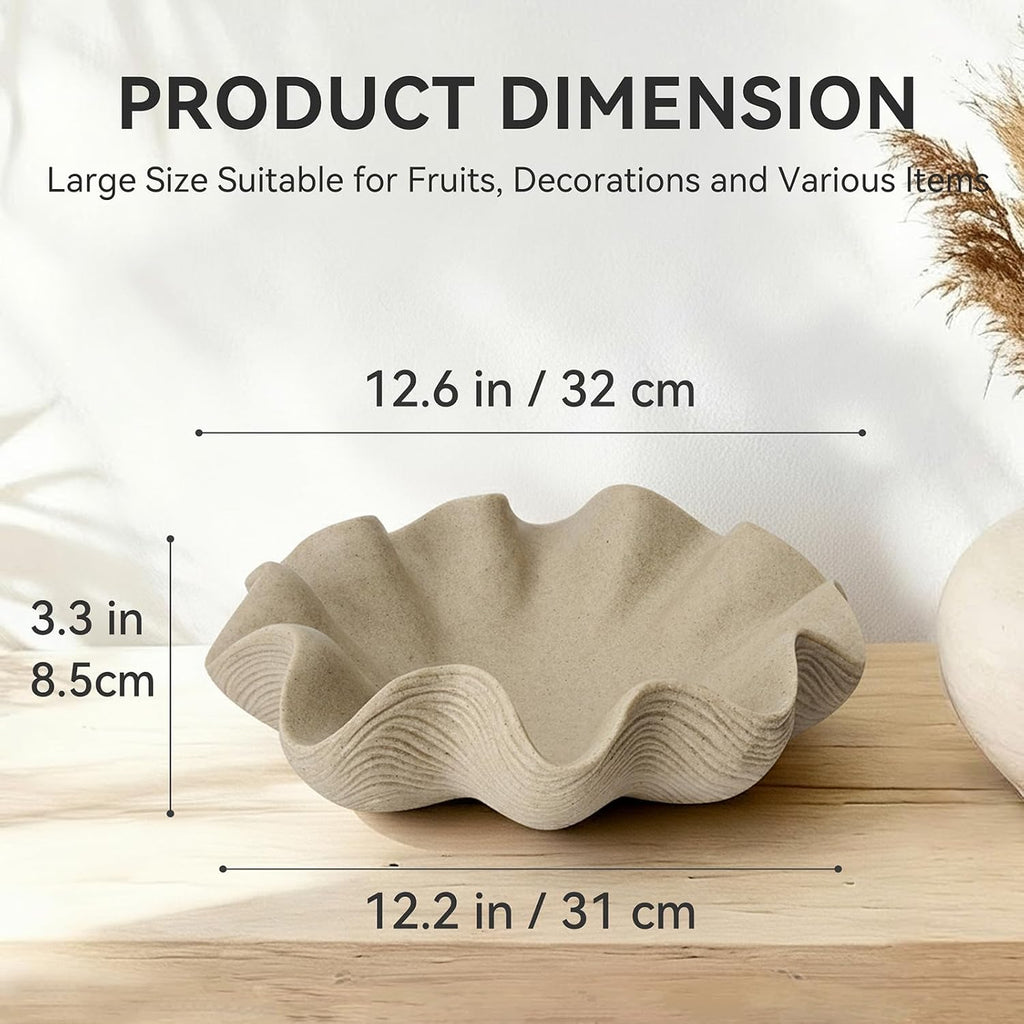 Scalloped Decorative Bowl Home Decor - 12.6" Modern Handicraft Large Shell Ruffle Decorative Fruit Bowl Counter, Chic
