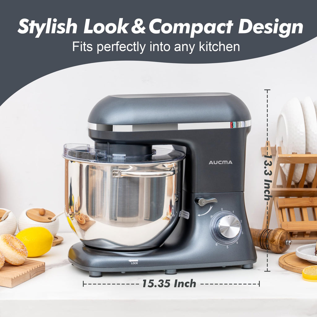 Stand Mixer,8QT 900W Tilt-Head Food Mixer, Kitchen Electric Mixer with Dough Hook, Wire Whip & Beater (Gray, 8QT)