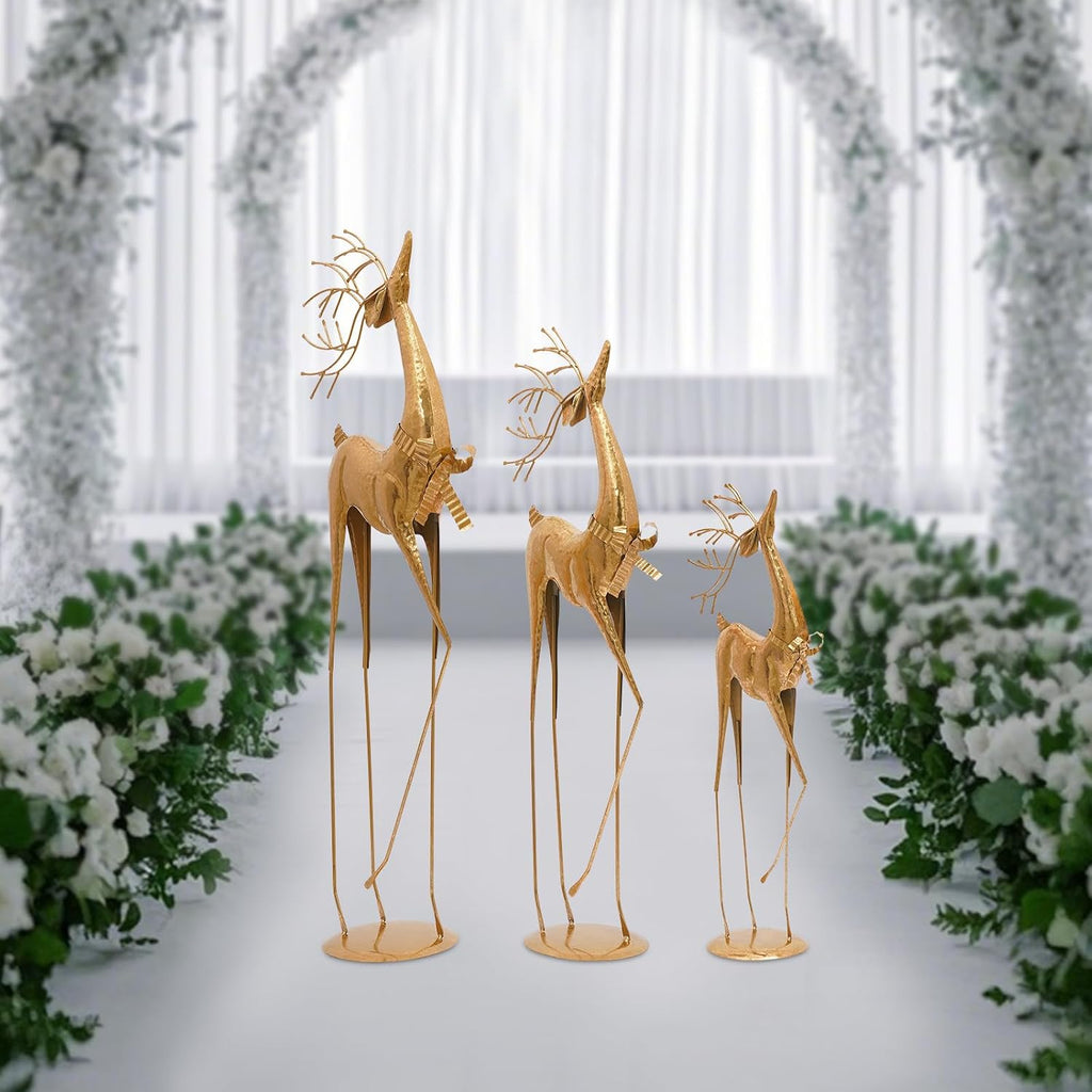 Reindeer Figurine Statues Set of 3, Christmas Reindeer Decor Statues, Gold