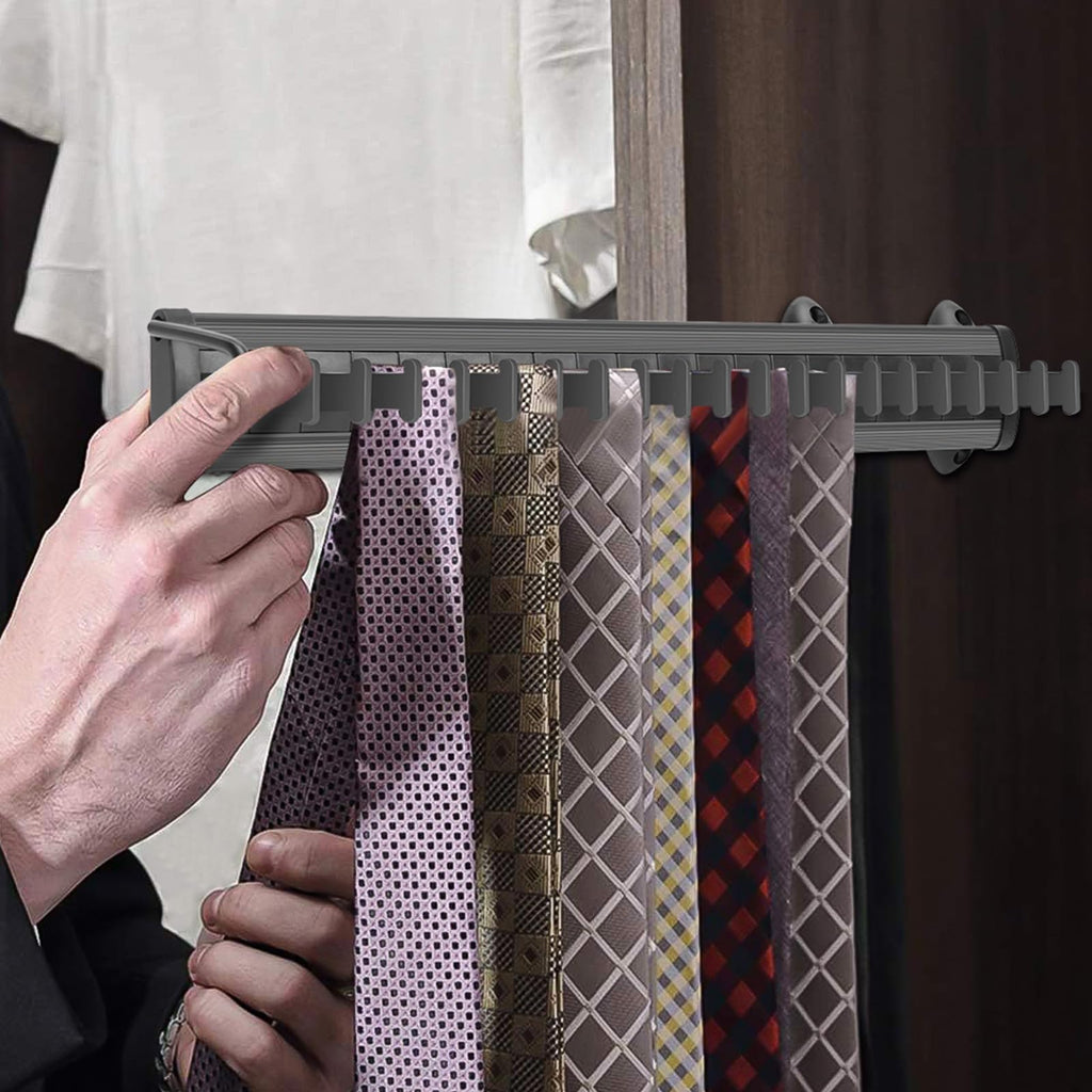 Sliding Tie Rack Hanger for Closet, 20 Tie Pull Out Belt Rack Organizer