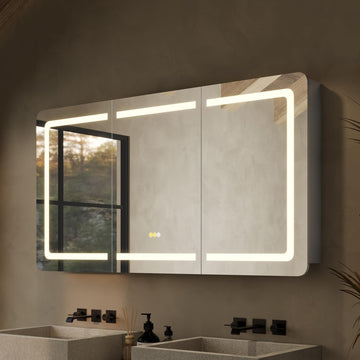 60"x32" LED Bathroom Mirror Cabinet, 3 Doors