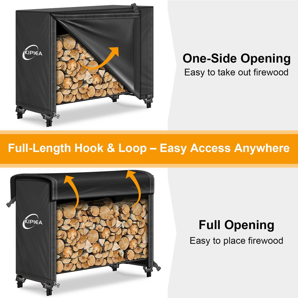 4FT Waterproof Firewood Storage Log Rack Cover, Heavy Duty 600D Outdoor Wood Storage Rack Cover with Buckles and
