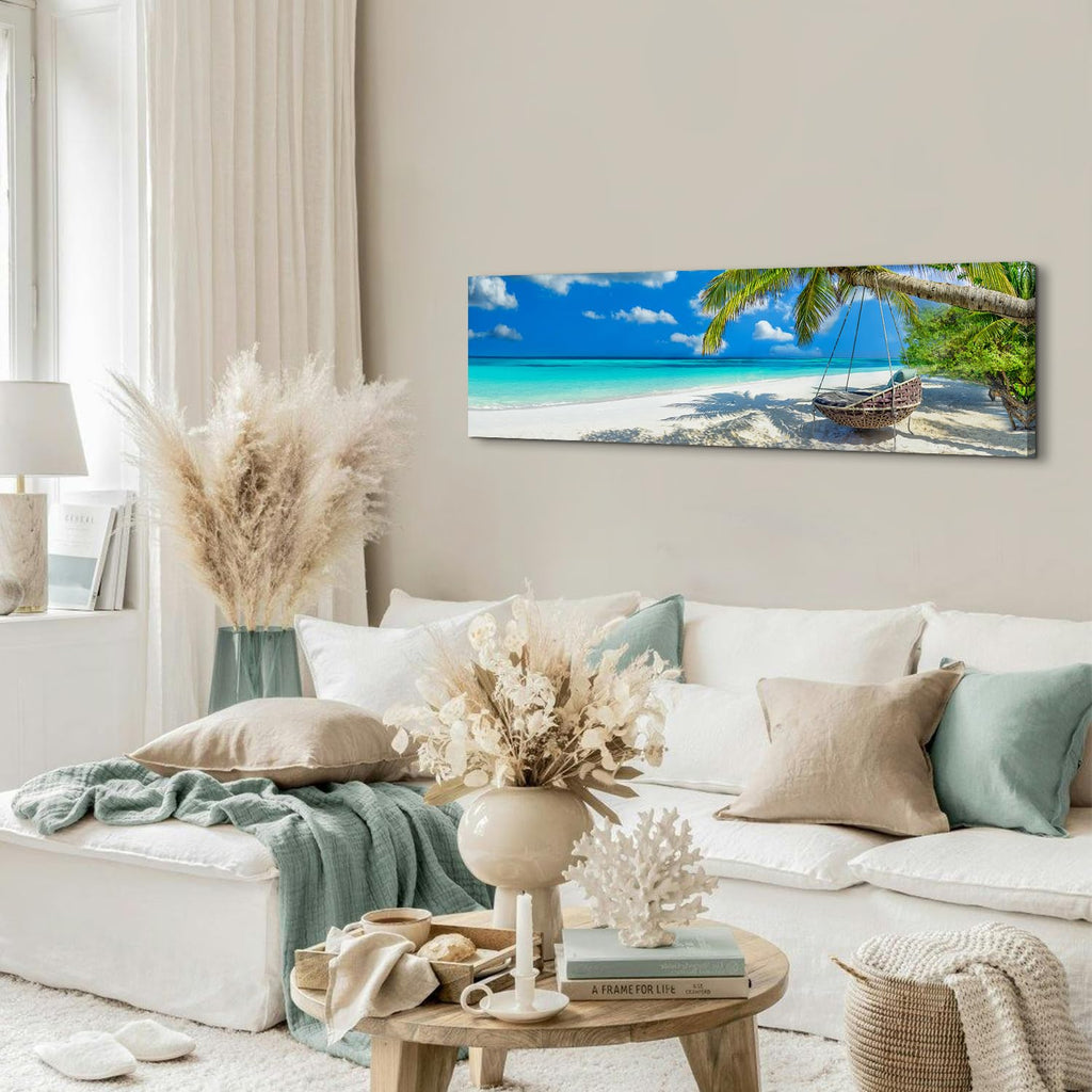 Nature Coastal Scenery Wall Art Tropical Ocean Wall Decor Seascape Coconut Trees on Sands Beach Canvas Picture Photo