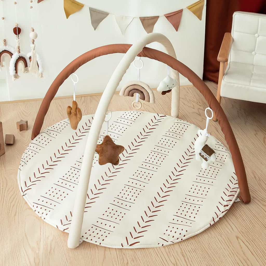 Activity Gym Mat Mudcloth Baby Activity Center with 5 Hanging Toys