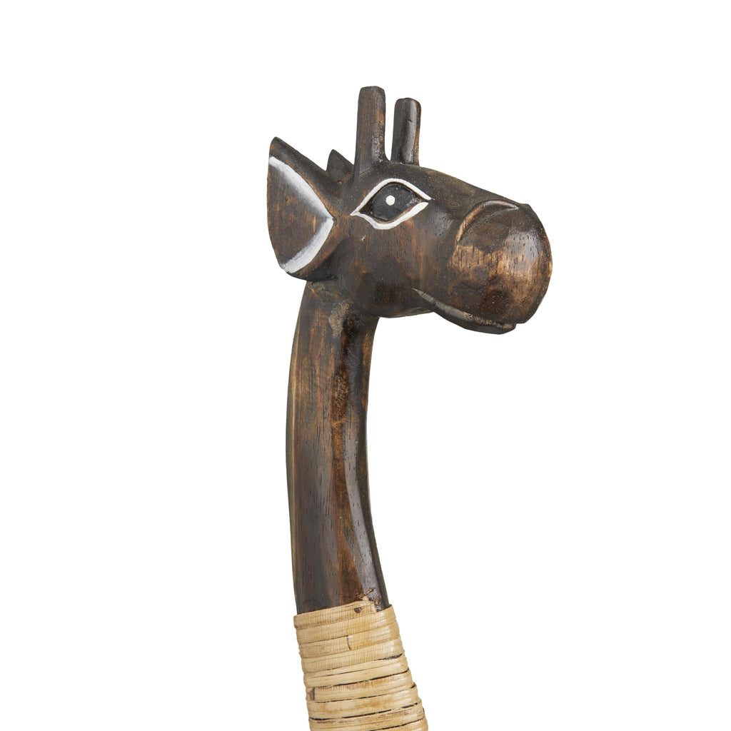 Wood Giraffe Decorative Sculpture Home Decor Statue, Accent Figurine 8" x 4" x 31", Dark Brown