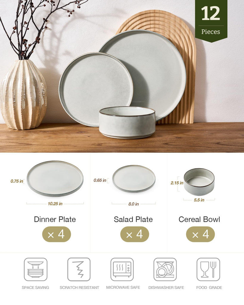 Annecy 12-Piece Stoneware Dinnerware Set, Grey White