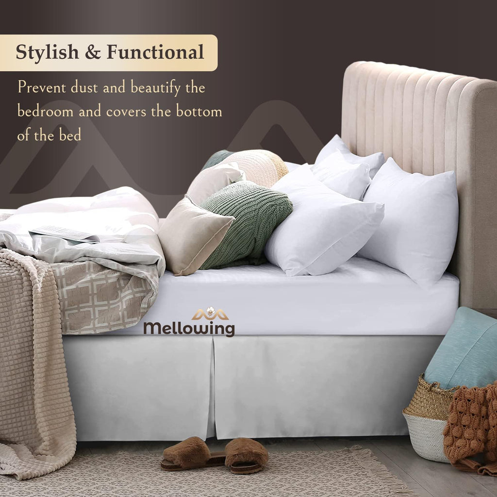 Pleated Bed Skirt with Platform Three Sided Coverage 14 inch Tailored Drop Brushed Microfiber Pleated Bed Skirt with