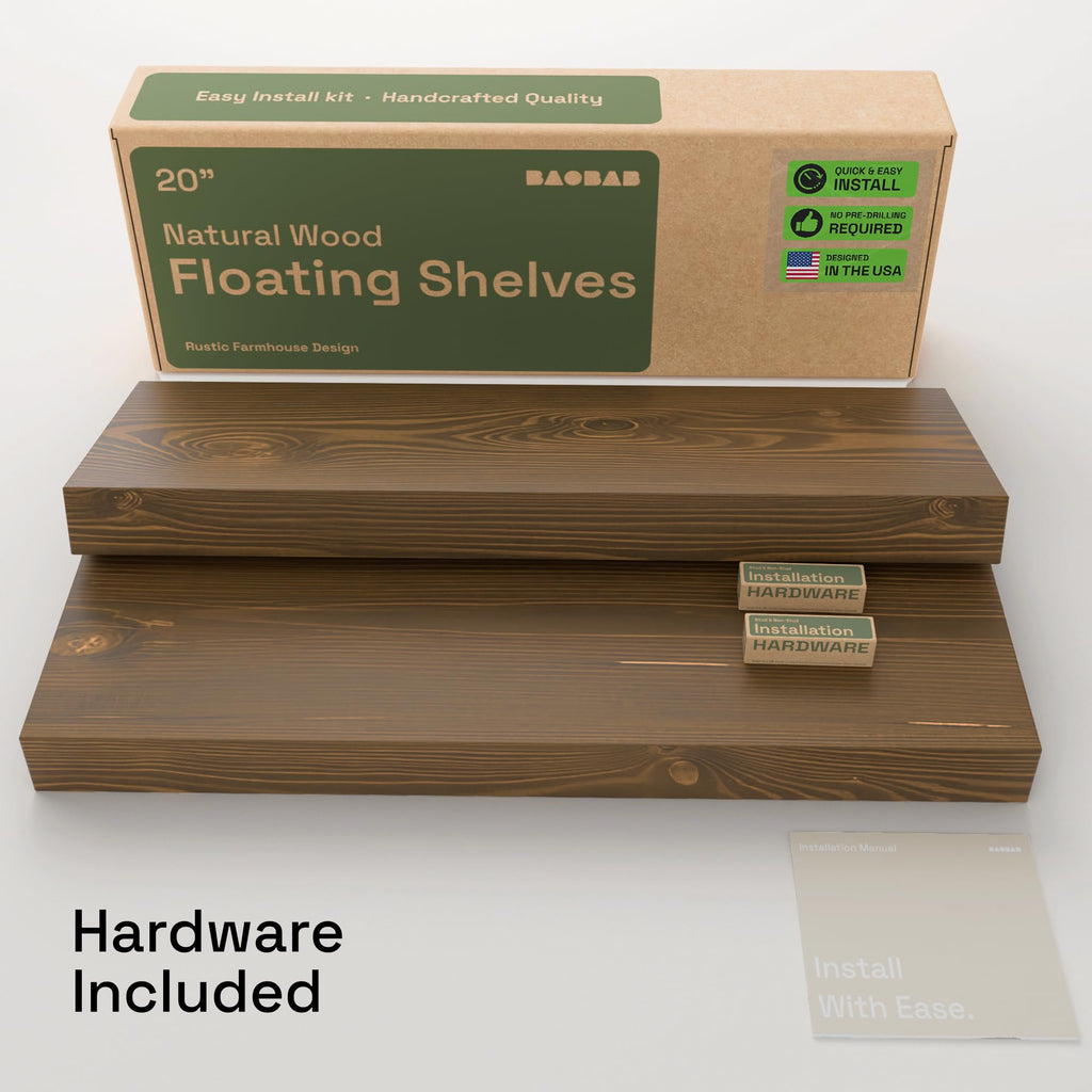 Solid Wood Floating Shelves for Wall 20 Inch Walnut, Wooden Bathroom Shelf