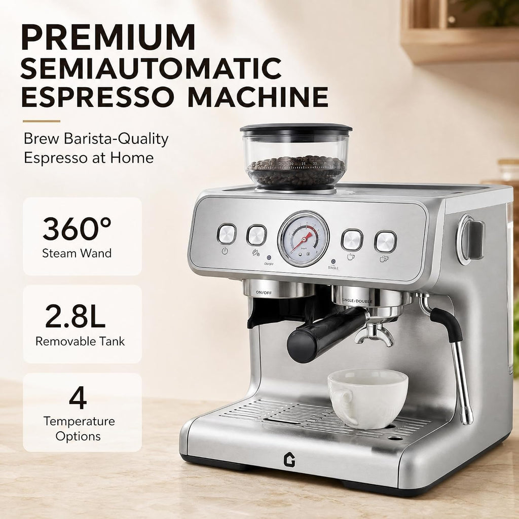 20 Bar Espresso Machine With Grinder Semi Automatic Coffee Maker