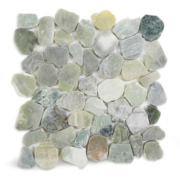 Green Pebble Tile for Shower Floor, Stone Backsplash Tiles, 5 Pcs
