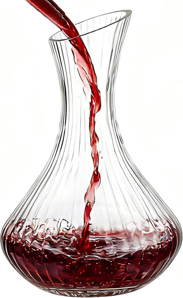 Wine Decanter with Aerator, Ribbed Crystal Glass Red Wine Carafe Decanter, Wine Accessories, Hand-Blown Lead-Free