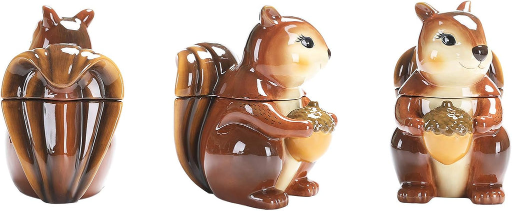 Squirrel 8 inch Air Tight Cookie Jar, Hand Painted Ceramic Container, Dishwasher Safe
