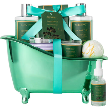 Spa Gift Basket - Eucalyptus- Spa Bath Kit 9pc Bath & Body Set For Men & Women, Contains Shower Gel, Shampoo