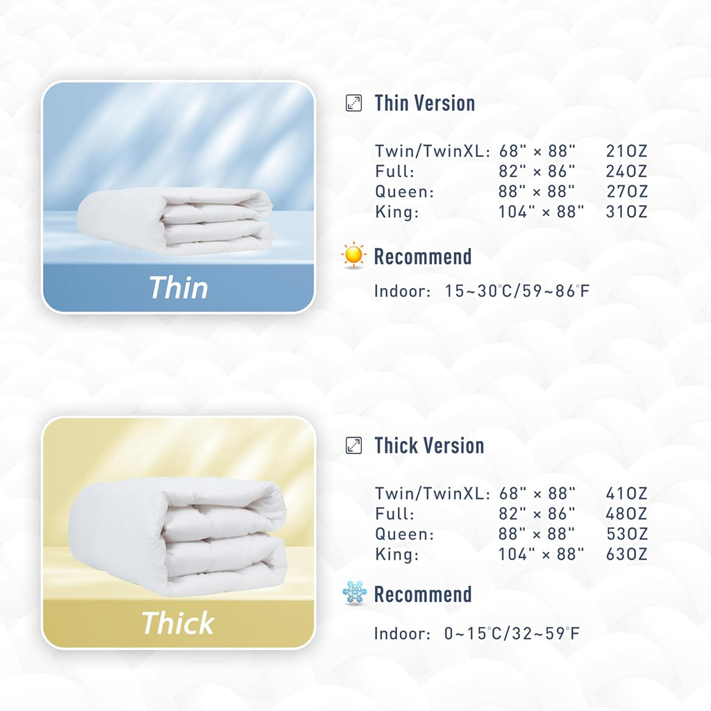 Comforter Duvet Insert Queen White Down Alternative Filling Cotton Shell All Season Hypoallergenic W