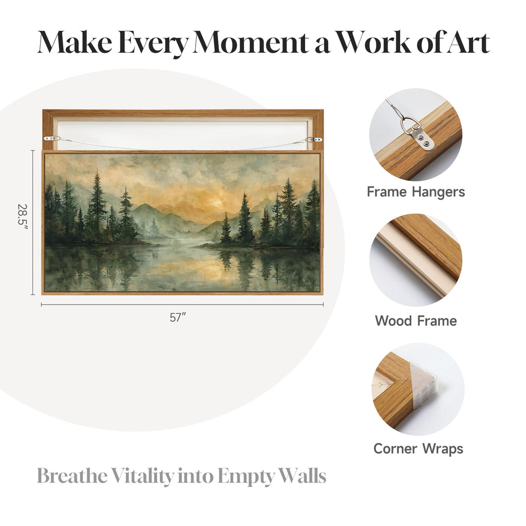 Extra Large Framed Vintage Landscape Wall Art, 60x30 Inch