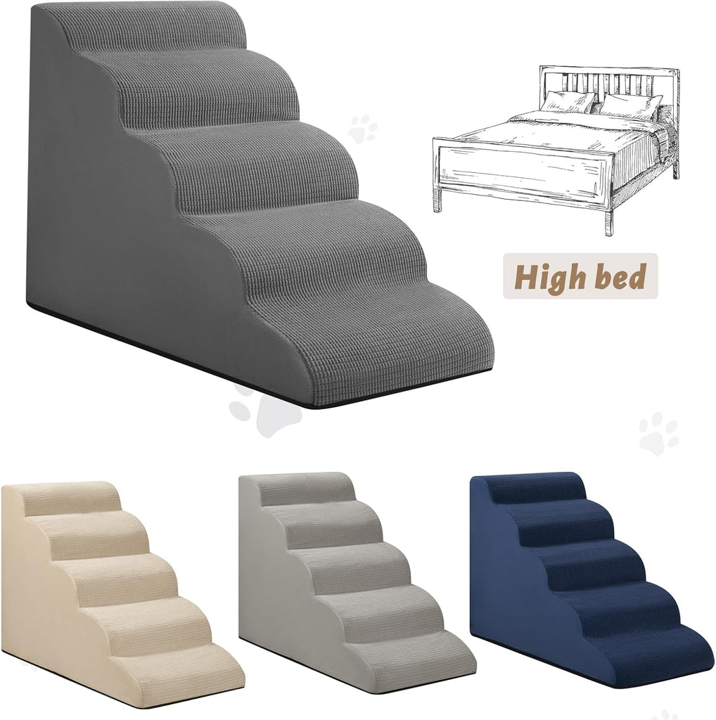Dog Stairs for High Bed, 5-Step Pet Ramp for Small Dogs and Cats