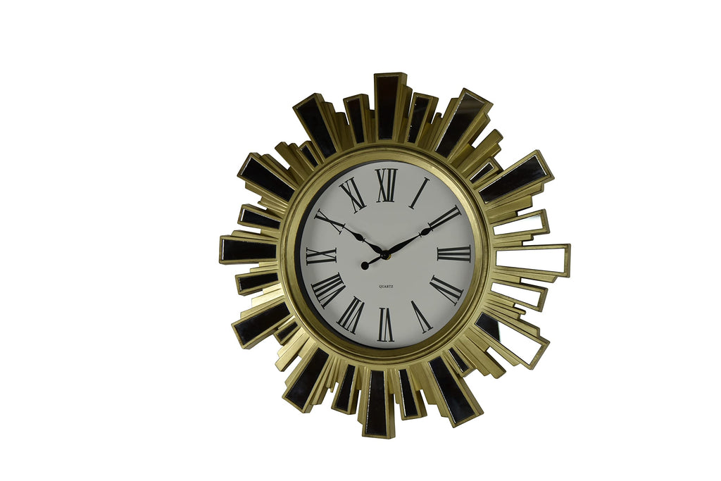 Sunburst Wall Clock 19" Hanging Starburst Midcentury Mirrored Clock in Gold