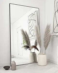 71"X30" Floor Mirror Full Length, Bedroom Floor Body Mirror with Stand, Large Black Mirror, Leaning, Standing Or