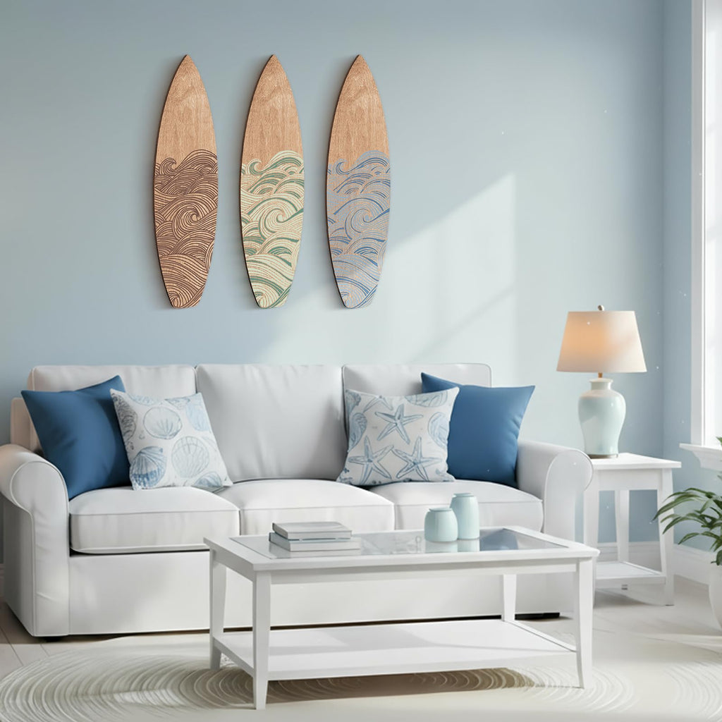 3 Pcs Surfboard Wall Art Decor Mixed Color, 23.62" x 6.69", Wave
