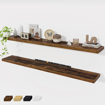 72 Inch Floating Shelves for Wall 2 Pack Shelves |Kitchen|Bathroom 72 x 9.3 Inch Wood Floating Shelf with Invisible