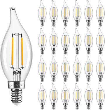 Candelabra Light Bulbs 60W Eq 2700K, Dimmable E12 Bulb, 24 Pack
