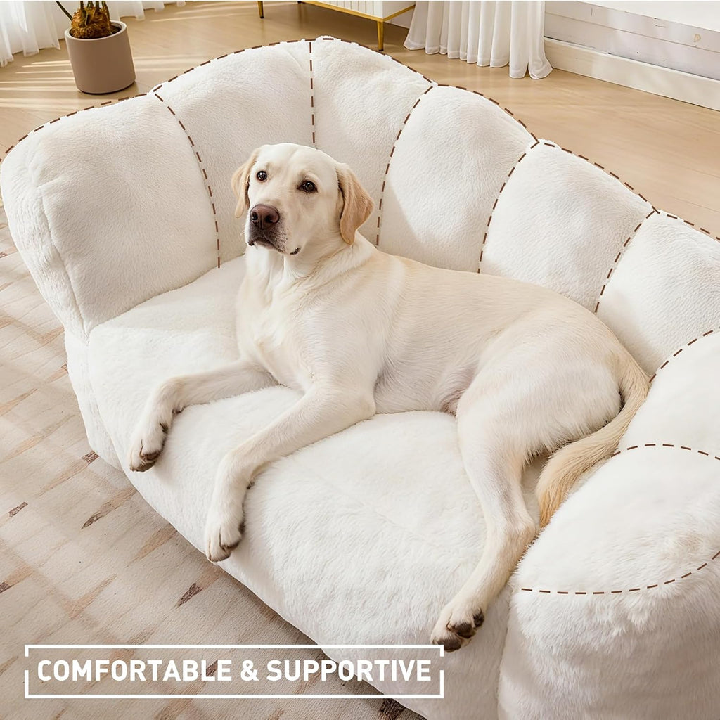 Dog Sofa Couch for Large Medium Dogs up to 130 Lbs, Memory Foam Pets Sofa with Faux Fur Fabric Beige