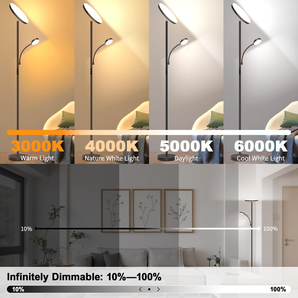 Floor Lamp-42W/4200LM Super Bright Floor Lamp,Dimmable 2-in-1 LED Floor Lamp,Torchiere Floor Lamps with Remote &