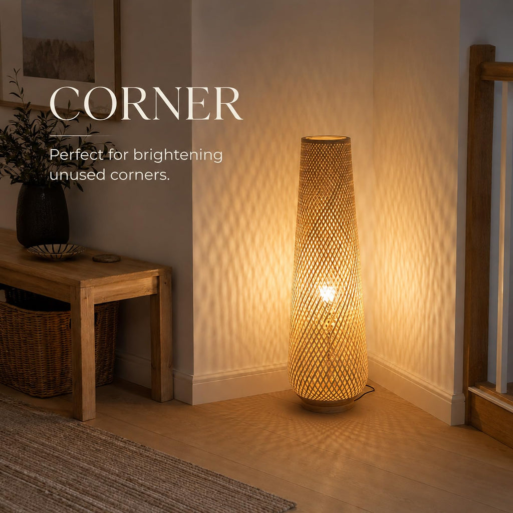 Boho Style Bamboo Woven Floor Lamp,36 in,Cozy Decor