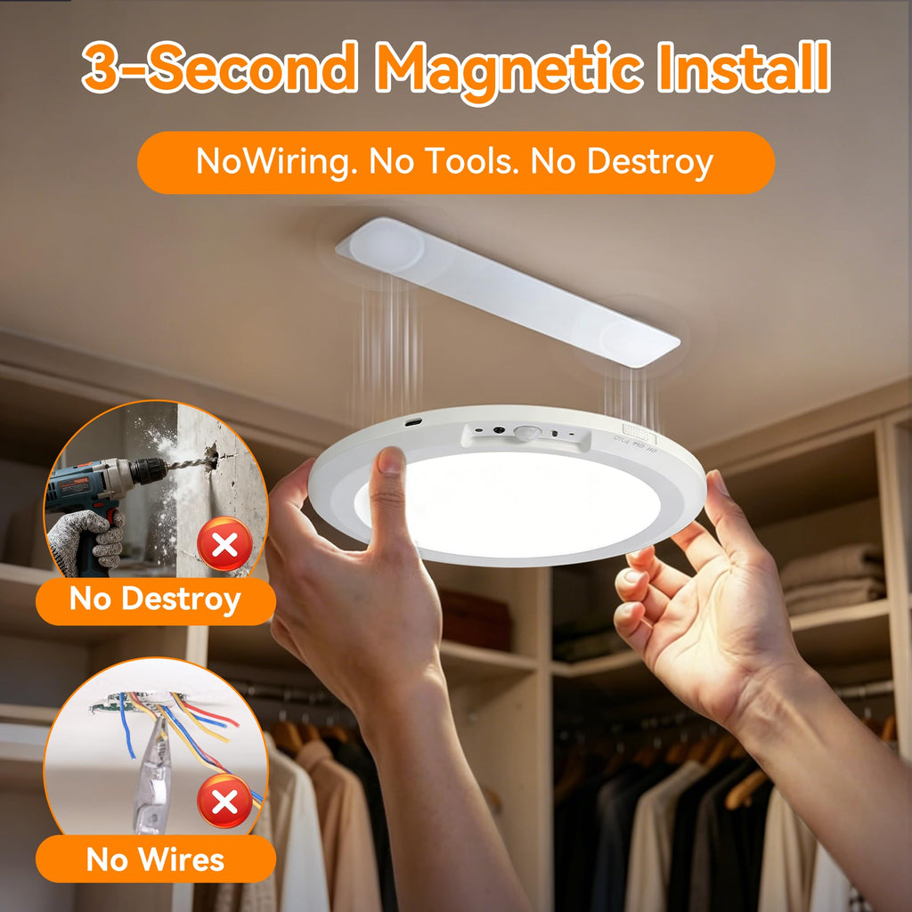 Rechargeable Ceiling Light 4 Pack, Battery Operated Motion Sensor Closet Light with Remote, 3 Color