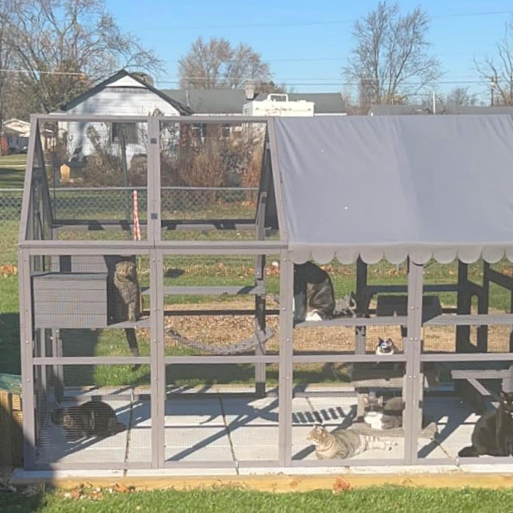 Catio Outdoor Cat House Cat Enclosures 110" Large Kitten Playpen with Platforms, Upgrade Waterproof Cover
