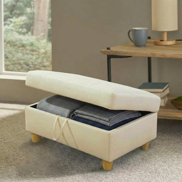 Large Faux Leather Ottoman Foot Rest Stool with Storage, 33 in x 22 in x 17 in Stylish Storage Bench Accent Piece
