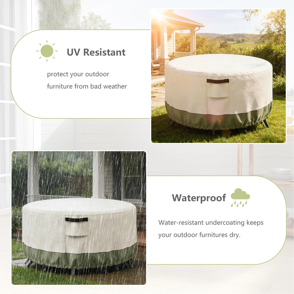 Waterproof Round Patio Table Cover, 72" DIA x 28" H, Beige