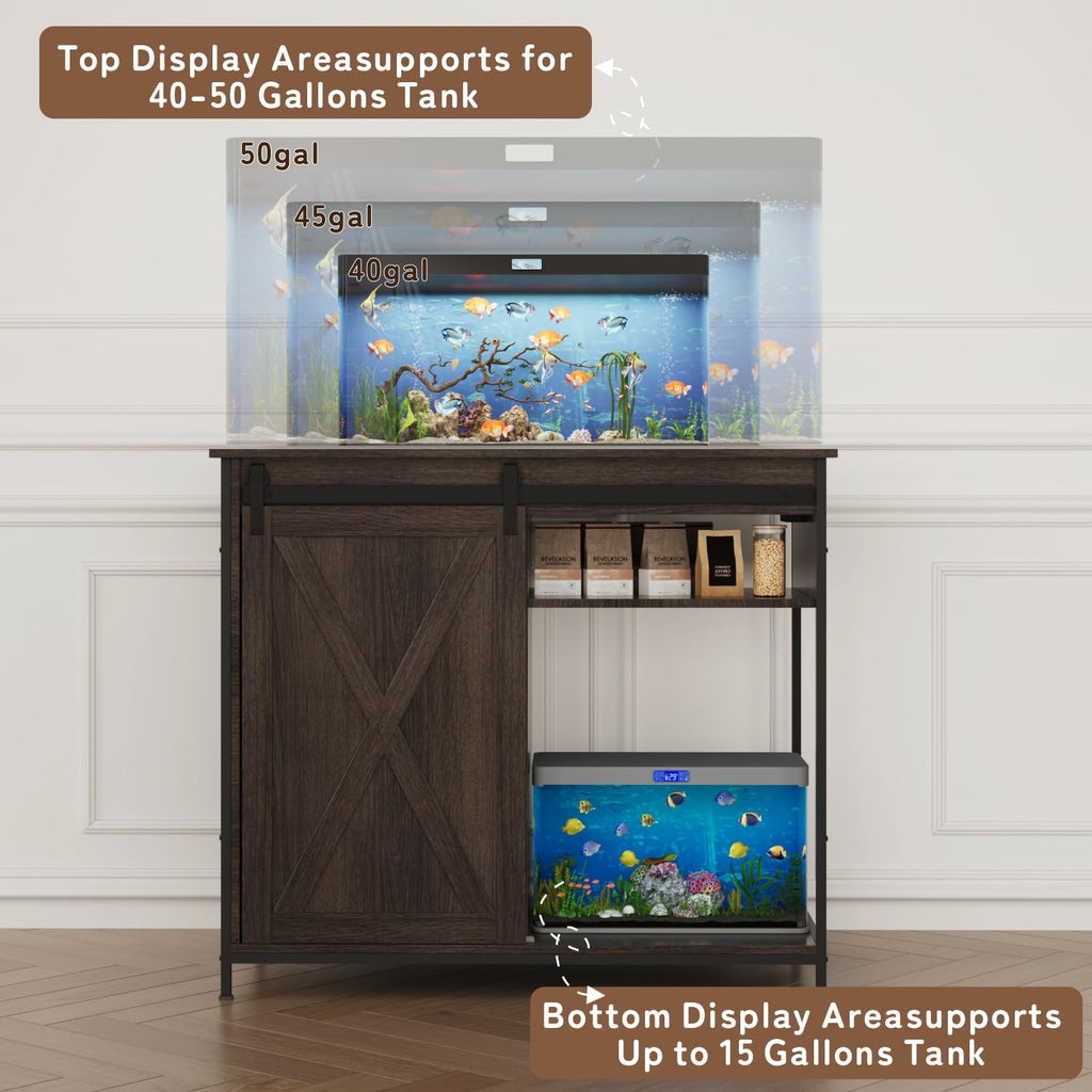 40-50 Gal Aquarium Stand with Cabinet Storage, Power Outlet, Brown