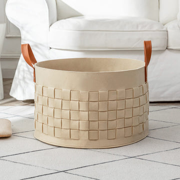 Blanket Basket, 20"x 20"x13" XXLarge Woven Felt Laundry Baskets with Handle Nursery Storage Living Room Round for