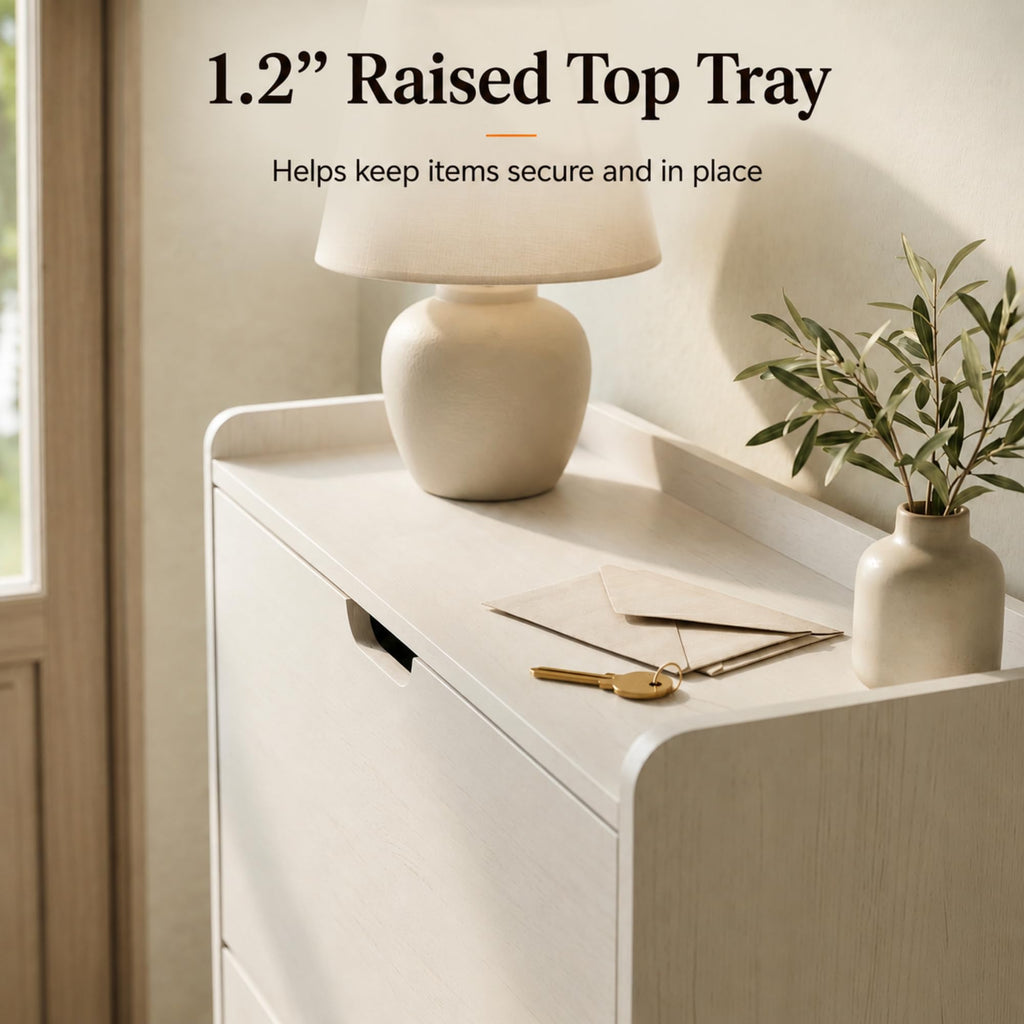 White Slim Shoe Cabinet with 3 Flip Drawers, 52" Tall Narrow Shoe Storage Cabinet, Hidden Shoe Organizer Cabinet