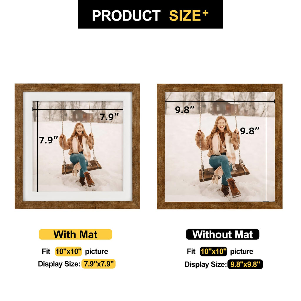10x10 Picture Frames with 8x8 Mat Set of 2, Rustic Brown