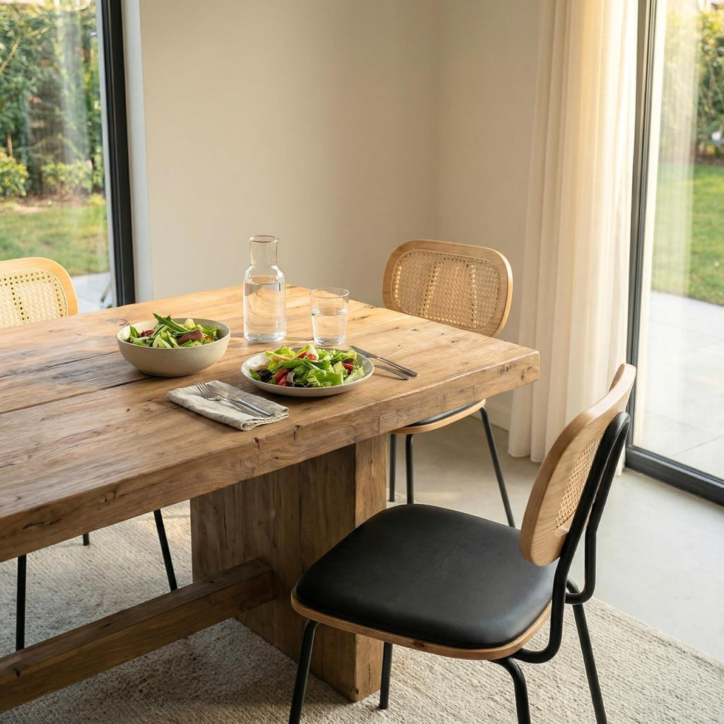YO Modern Dining Chairs Set of 2, Upholstered Faux Leather Rattan Dining Chairs with Backrests