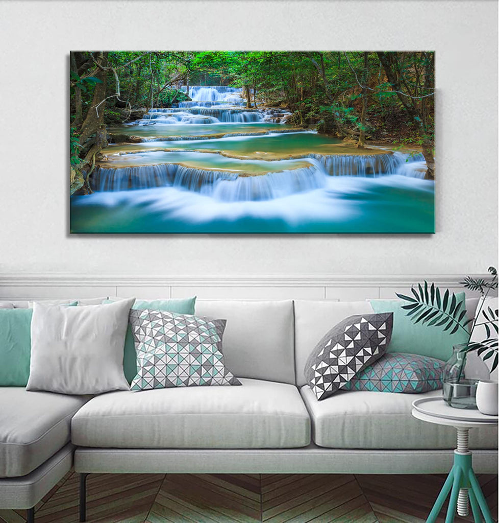 Canvas Prints Wall Art Forest Waterfall Landscape Forest Scenery Painting Nature Wilderness Photography