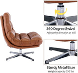 Modern Swivel Lounge Chair and Ottoman — Brown Faux Leather