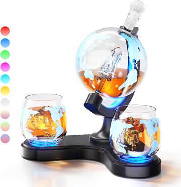 Light Up Whiskey Globe Decanter Gift Set with 2 Glasses