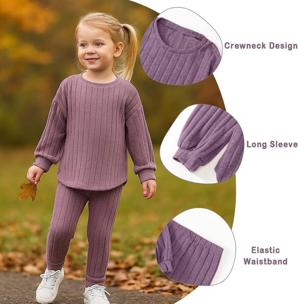 Toddler Girl Clothes 2 Piece Fall Outfit Ribbed Top & Leggings Set