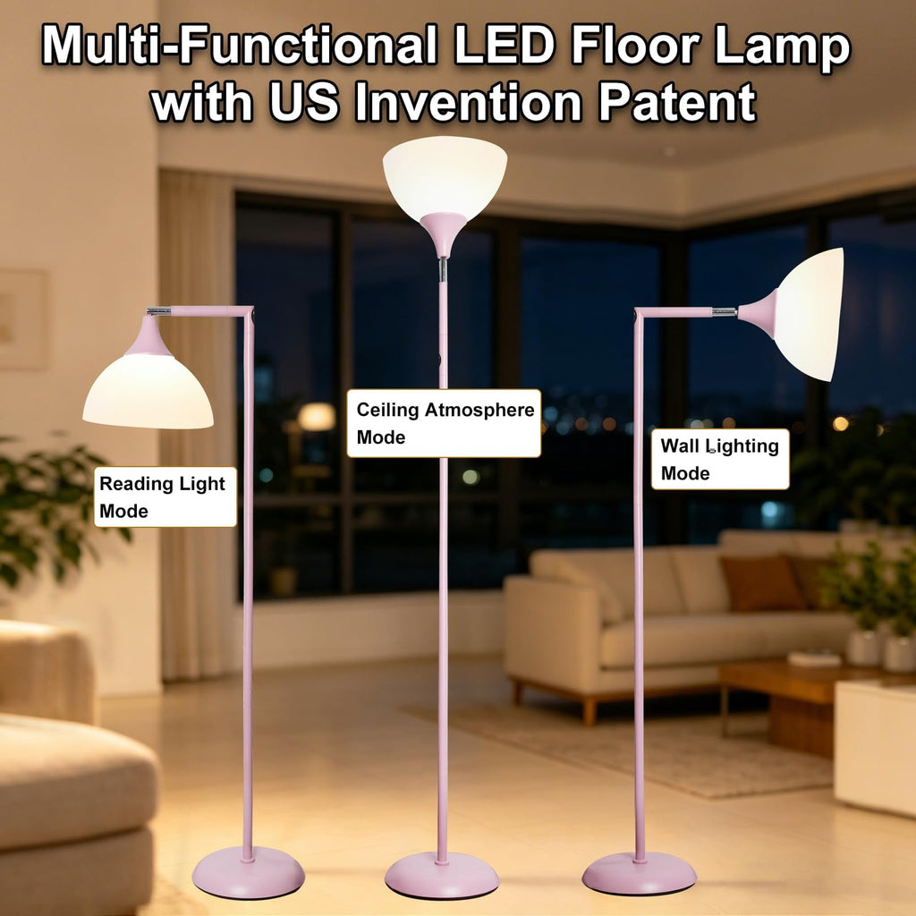 Adjustable head 76" Remote dimmable LED torchiere Floor Lamp, Pink