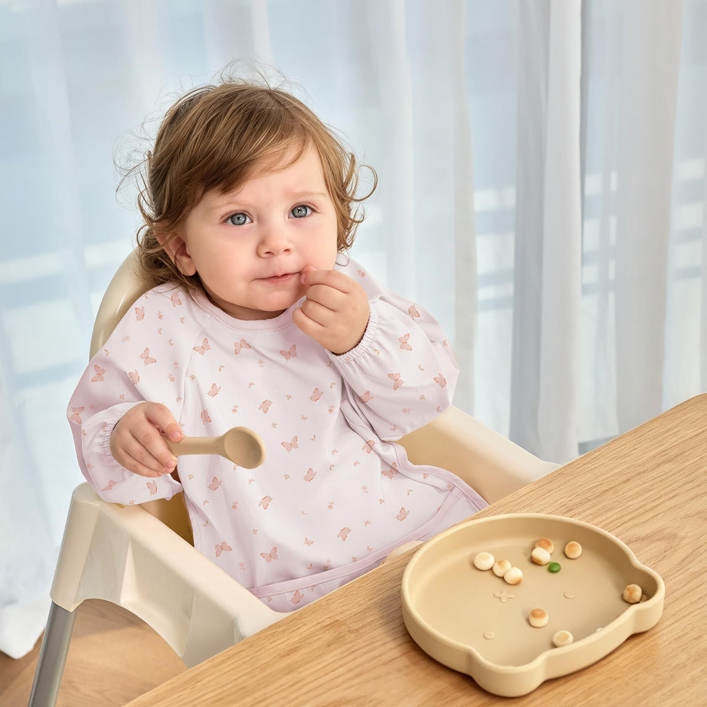 2 Pack Long Sleeve Baby Bibs, Waterproof Smock Bibs for Eating