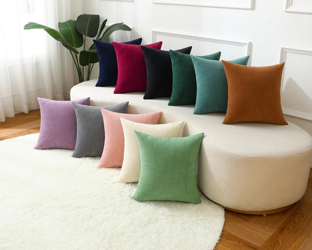 Burgundy Soft Throw Pillow Covers Decorative Chenille Lumbar Couch Cushion Cases Sofa Decor, Set of 1, 26 x 26 Inches