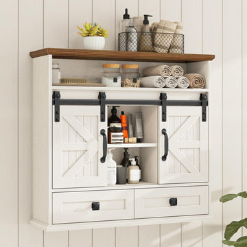 Bathroom Wall Cabinet, Farmhouse Medicine Cabinet with Sliding Door