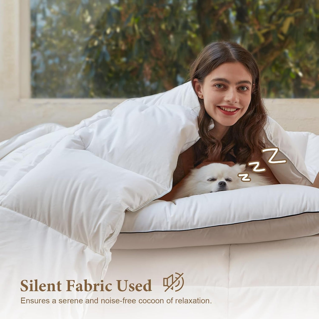 Luxury King Down Feather Fibers Comforter, Ultra-Soft Cotton Blend Fabric