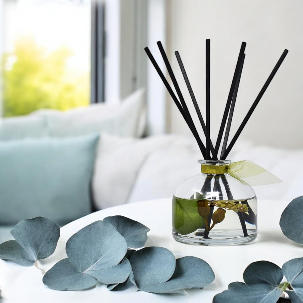 Eucalyptus Reed Diffuser Set, Revive Fresh Eucalyptus, Sage, & Mint Scent Diffuser with Sticks Shelf Decor