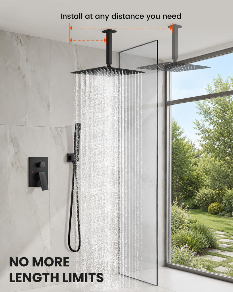 Ceiling Shower System with Handheld Matte Black,12 inch Head